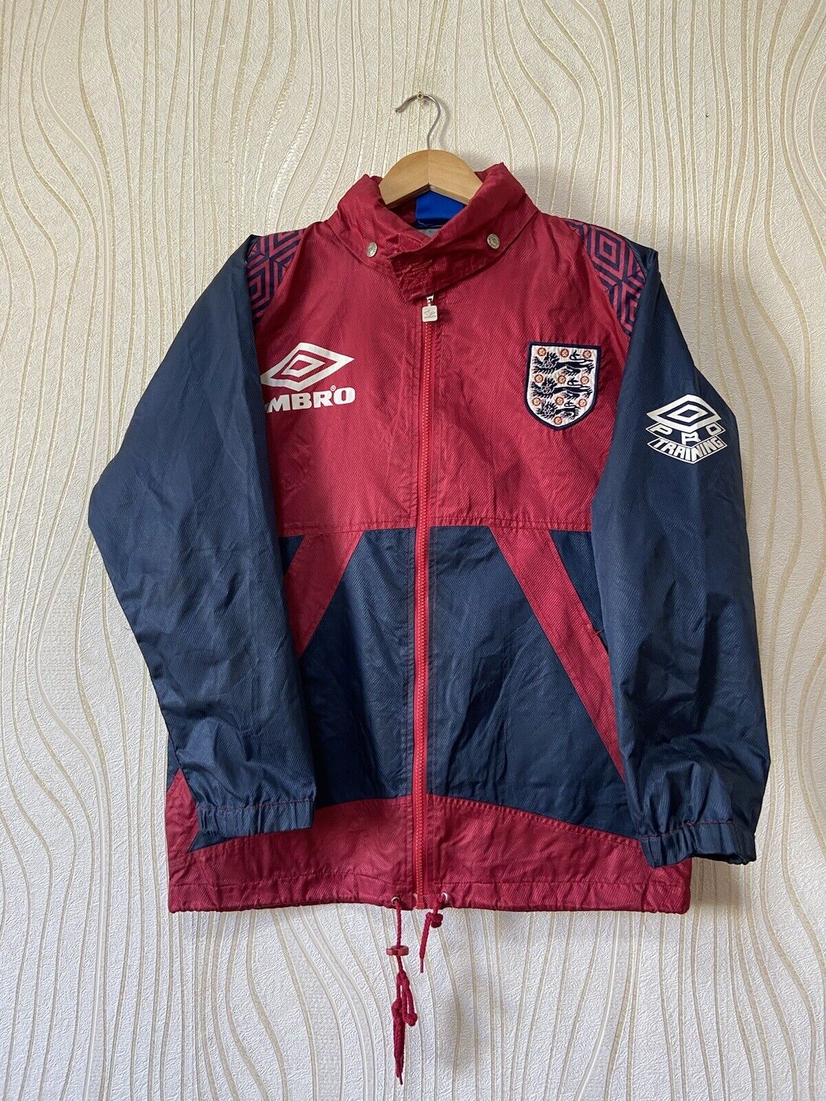 ENGLAND 90s FOOTBALL SOCCER TRAINING TRACK TOP JACKET UMBRO sz L BOYS