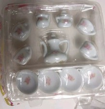 Miniature Porcelain Tea Set Floral Pattern Dollhouse Child Play Vintage