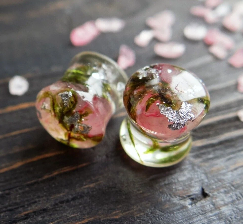 Pendientes tapón cuarzo rosa tapones de piedra regalo día de San Valentín tapón túnel par Foto 3 de 4