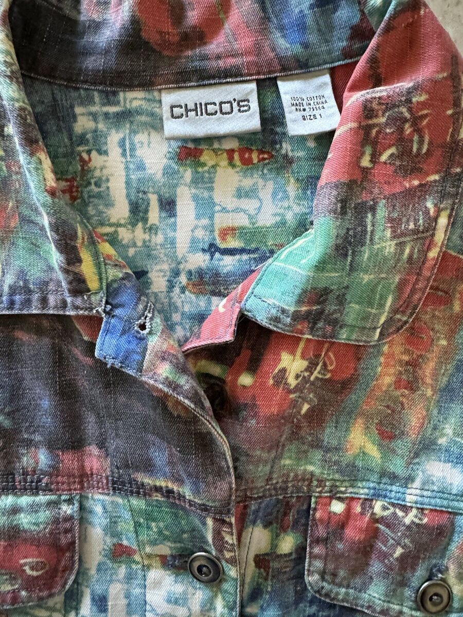 Chicos Jean Paul Gaultier Tokyo Nights Abstract Denim Jacket Chicos Jean Paul Gaultier Tokyo Nights Abstract Denim Jacket