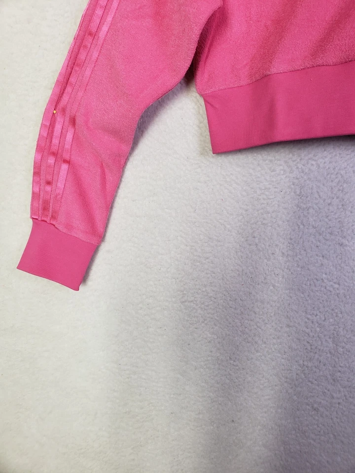 Adidas Mujer Sudadera Grande Rosa Rayas Mezcla de Algodón Con Capucha Cremallera Completa Calce Corto Foto 4 de 4