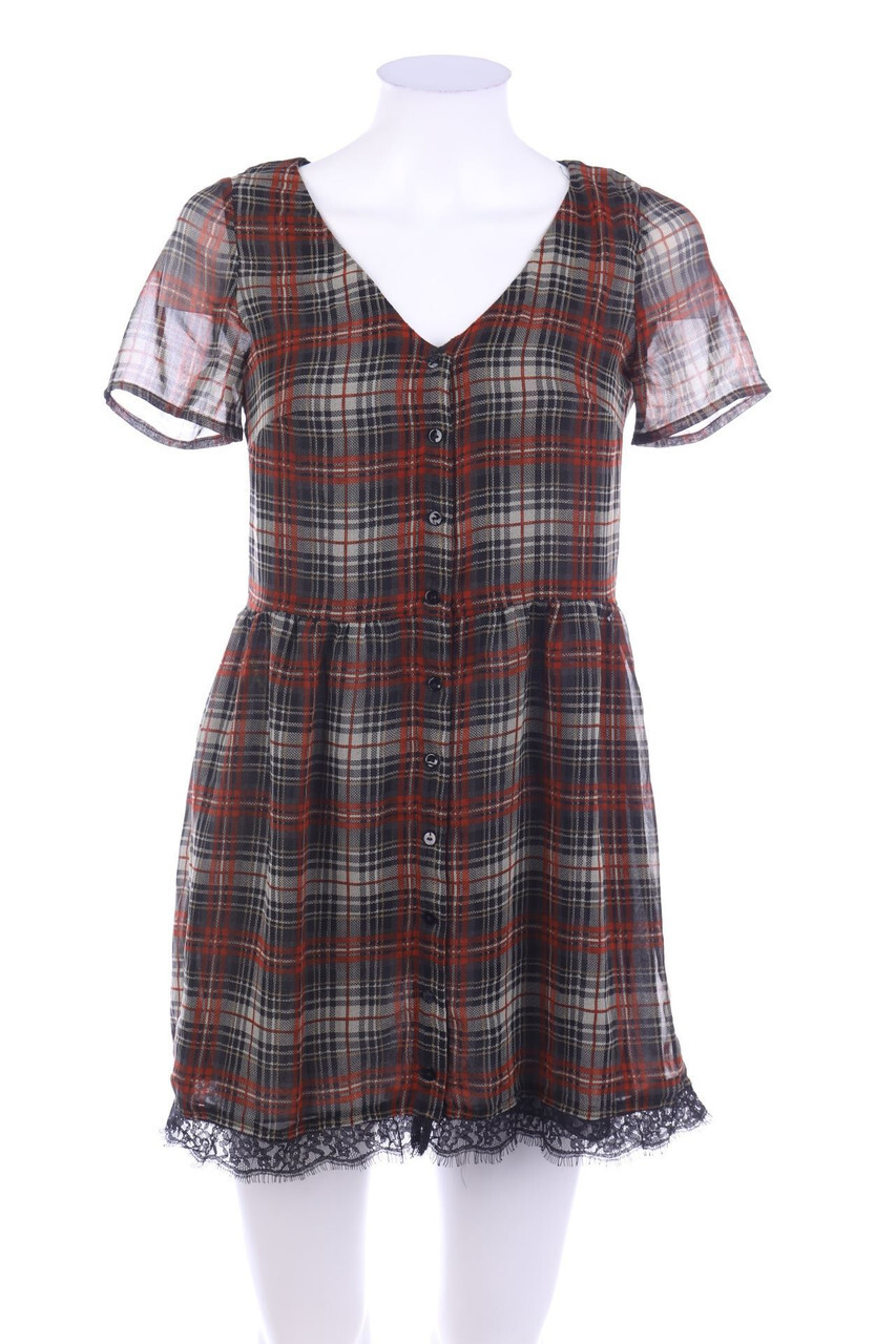 MANGO Kleid Damenkleid Karo kariert XS schwarz weiß