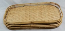 Vintage Wicker Rattan Bamboo 4 Serving Trays Tiki Lap Stacking Mid Century
