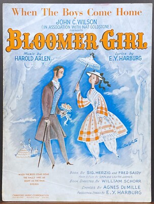 1944 ''BLOOMER GIRL'' BROADWAY THEATRE SHEET MUSIC ''WHEN THE BOYS COME HOME''