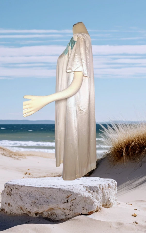 JOLIE TWO 100% Nylon Nightgown Robe Peignoir Light Orange Aqua Sz Medium VINTAGE - Image 4 of 4