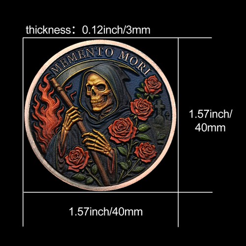 Dios de la muerte, MEMENTO MORI aleación de zinc oro rosa moneda conmemorativa recuerdos - Imagen 5 de 10