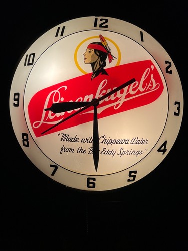 RARE 1950’s Vintage LEINENKUGELS Beer GLASS Double Bubble Bar Clock Light Sign! - Picture 2 of 17