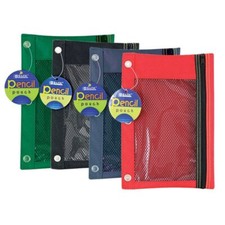 4/PK 3-Ring Pencil Pouch w/ Mesh Window