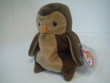 TY BEANIE BABIES~HOOT~THE OWL~6"~1995~ORIGINAL~NO WEBSITE ON TAG~TAG ERRORS~MWMT