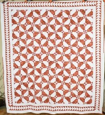 GRAPHIC Vintage Red White Hearts Gizzards Quilt Flying Geese Border