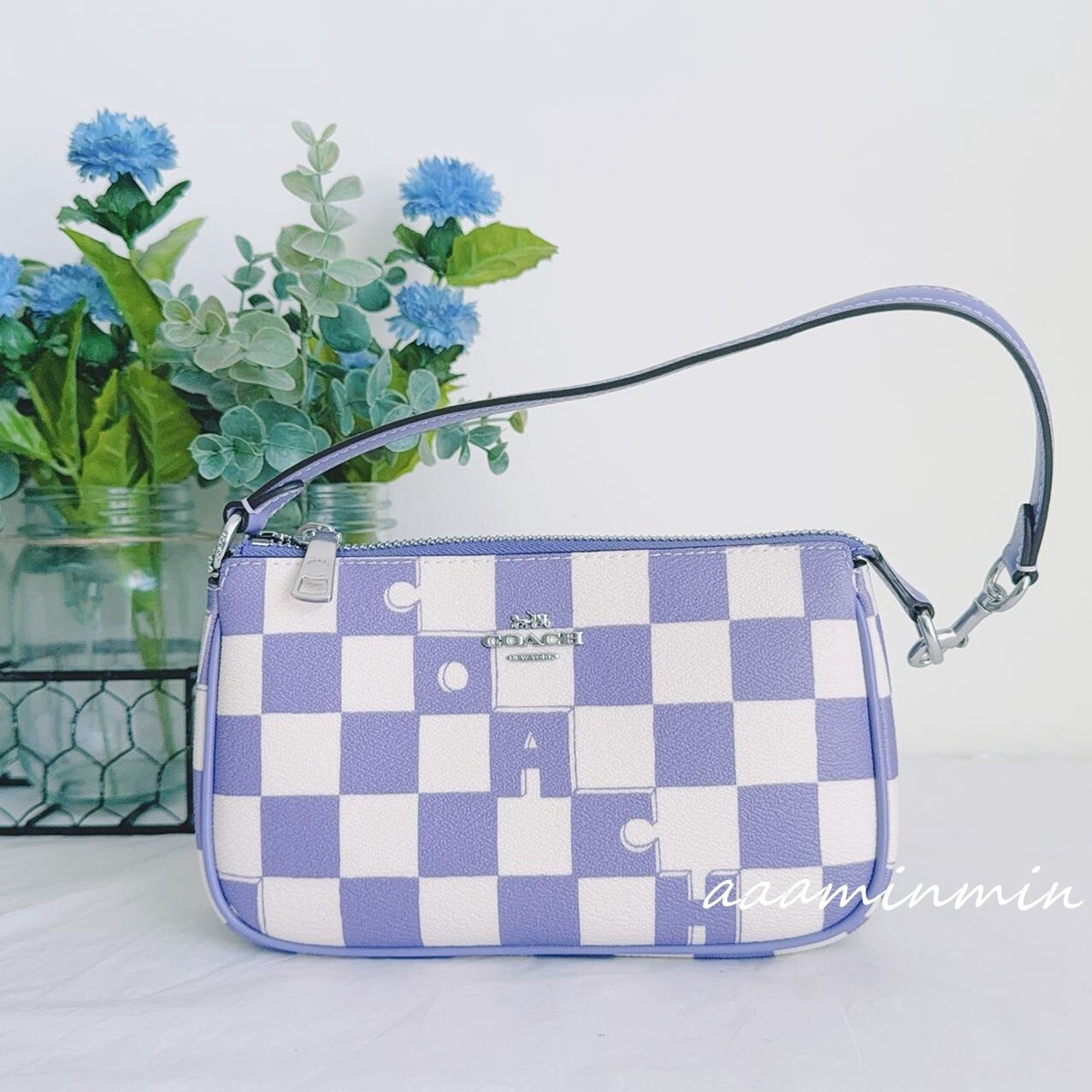 新品COACH ポーチ CR394 ノリータ19 PVC チェッカーボード NWT COACH Nolita 19 Checkerboard Print Coated Canvas &Leather