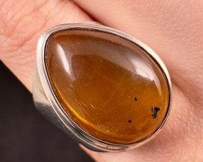 Natural AMBER Ring - SIZE 8 - Genuine Sterling Silver Ring Polished Stone, 53788