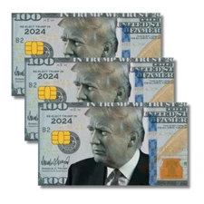 $100 Trump 2024 - Credit Card Skin Cover Decal Sticker (SMALL CHIP) - 3PK