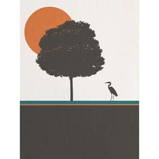 Tree Silhouette Sycamore Teal Mango Orange Nature Large Wall Art Print 18X24 In