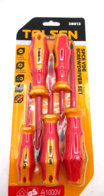 TOLSEN 5pc VDE 1000V ELECTRICIAN'S INSULATED SCREWDRIVER SET PHILLIPS SLOTTED