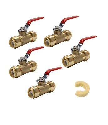 EFIELD 5 PCS 1/2" PUSH FIT BRASS BALL VALVES FULL PORT (LEAD FREE )