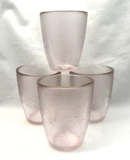 Vintage Pink Rose Glass 4.25" Tall Juice Glasses 10oz. Set of 4