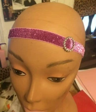 Retro Flapper Fuchsia Pink Glitter w/ Rhinestone Accent Elasticized Headband