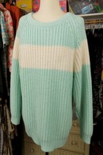 One Step Up Vintage Pastel Mint Green White Striped Sweater L Large Acrylic Cute
