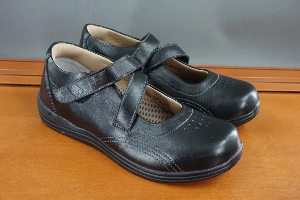 Drew Orchid Mary Jane Zapatos Mujer 8W Negro Cuero Gancho y Lazo Sandalias Cómodas Foto 3 de 4