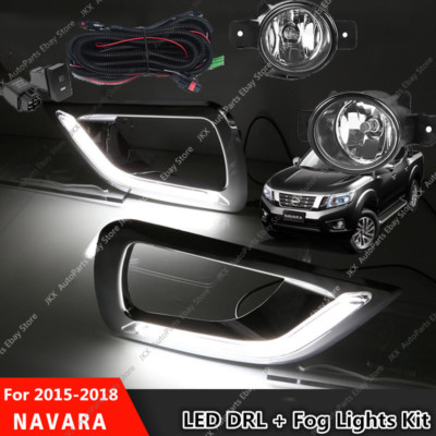 BLACK FOG LAMP COVER WITH LED DRL DAYTIME LIGHTS DAY LIGHT FOG LAMPS FIT FOR NIS