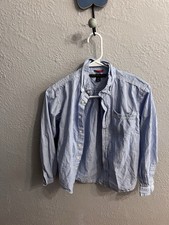 Boys Tommy Hilfiger white blue long sleeve button up Striped size Medium 12/14