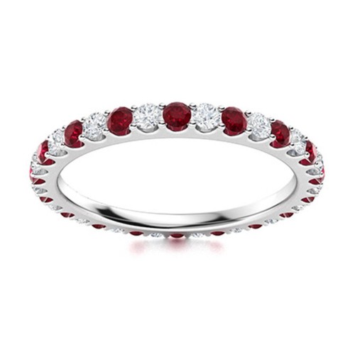 925 Sterling Silver 2MM Round Shape Ruby Full Eternity Band Ring For Women