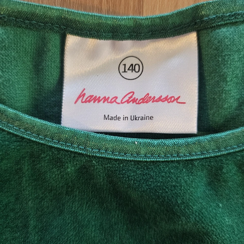 Hanna Anderson Green Velvet Tiered Empire Dress Girls Sz 140 (10) Holiday - Image 3 of 4