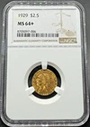 1929 $2 1/2 INDIAN HEAD GOLD QUARTER EAGLE NGC MS64+ 04EGCA26