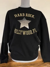 HARD ROCK Women’s Hollywood, FL Hotel SEQUIN BLACK Sweatshirt Sz S Retail $60