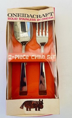 Vintage Oneidacraft 2-teiliges Kinder Set Löffel Gabel verpackt massiv Edelstahl