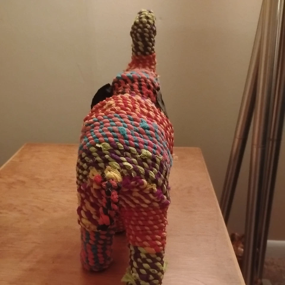 Estatua de Elefante Chindi Grande Multicolor Cuerda Retorcida Tela De Colección Boho Chic Foto 4 de 4