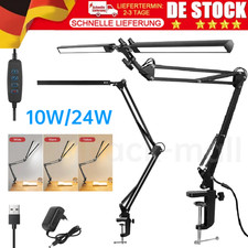 LED Schreibtischlampe Tischlampe Doppelkopf Leselampe Büroleuchte Dimmbar Klemm