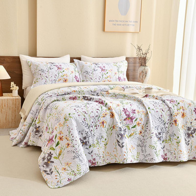 Sanracie Oversized King Bedspread(128''X120''),100% Cotton Floral Quilt Set Extra 