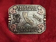 Rodeo TEAM ROPING☆2023☆X~Treme☆Tres Pinos Calif.☆Champion Trophy Buckle☆Rare☆770