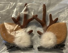 Reindeer Antlers Holiday Party Hair Clips with Ears Cosplay Costume Accessory
