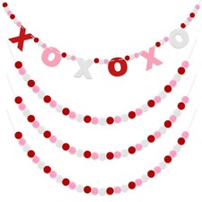 4Pcs Valentine's Day Felt Ball Garland, 39ft Red Pink White Pom Pom Garland B...