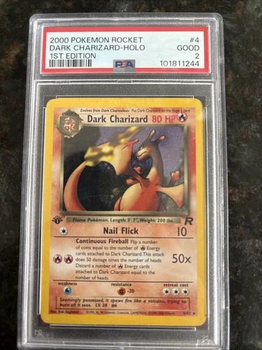 2000 POKEMON ROCKET 1ST ED #4 DARK CHARIZARD-HOLO PSA 2