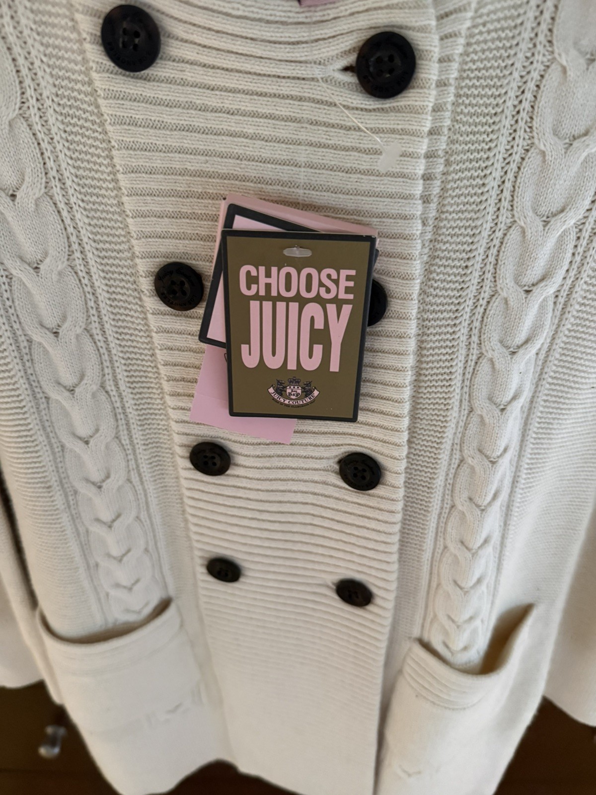 NEW NWT JUICY COUTURE SWEATER CARDIGAN HOOD PALE LINEN FUR SIZE 6 GIRLS CREAM image 4