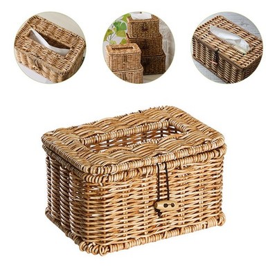  Taschentuchspender Rattan-Taschentuchbox-Hülle Gewebter Taschentuchhalter