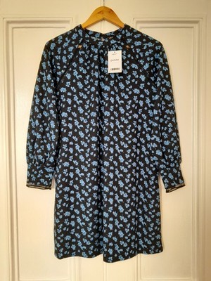 Next Petite Long Sleeve Blue Floral Pattern Smock Style Dress size 6P BNWT