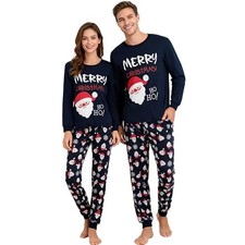 Christmas Pajamas for Women Couples Matching Long X-Large Men 01 Navy Blue