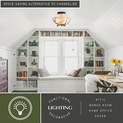 VAXCEL CF33016NS Lodge 16-in W Cream Rustic Antler Bowl Semi Flush Mount - Picture 4 of 8