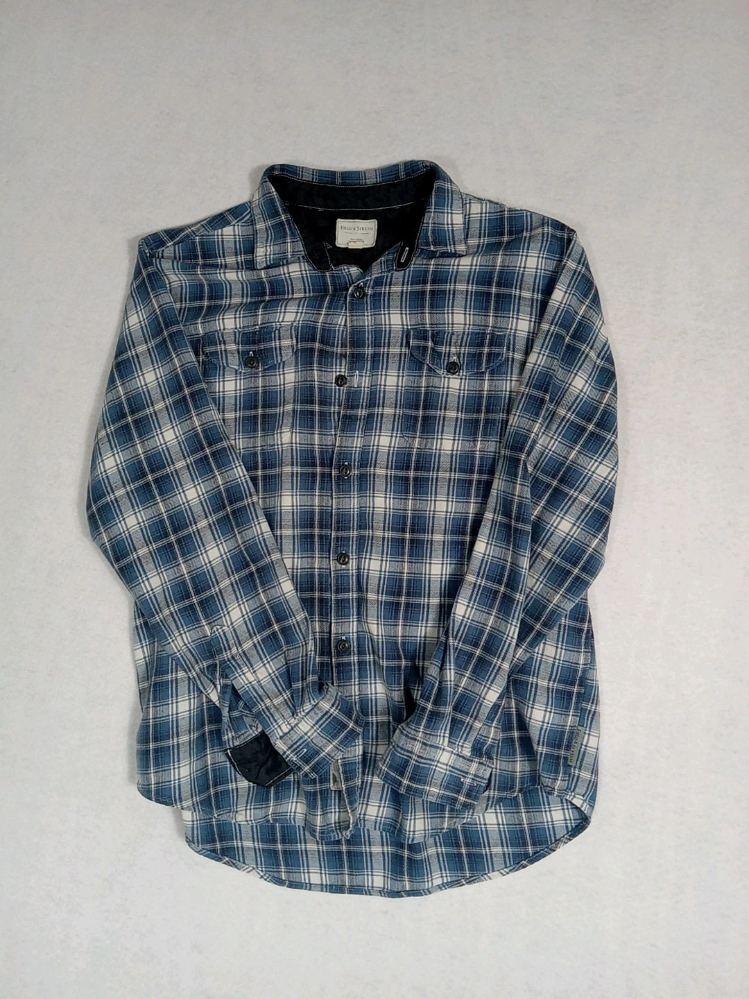 Vintage Field & Stream Flannel Shirt Mens XL Blue Plaid Button Up