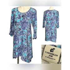 Caribbean Joe shift dress XL blue/purple Floral cotton tropical Hawaiian