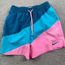 Nike Swim Trunks Mens Small Blue Pink Surge Colorblock Lined Board Shorts