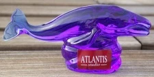 Atlantis Cobalt Blue Crystal Glass Whale Figurine Handmade in Portugal S