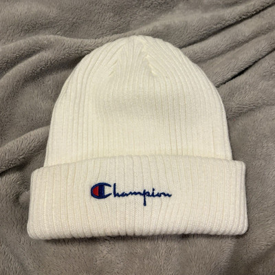 Champion White Ribbed Knit Beanie Hat, One Size Solid Fall/Winter