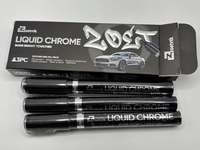3PK Permanent Liquid Chrome Paint Pens Mirror Finish Metal Plastic Model 3 Tips