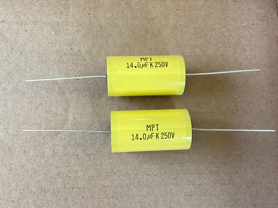 2 New 14 uF 250V Supertech MPT Film Audio Signal Crossover Capacitors (Qty)